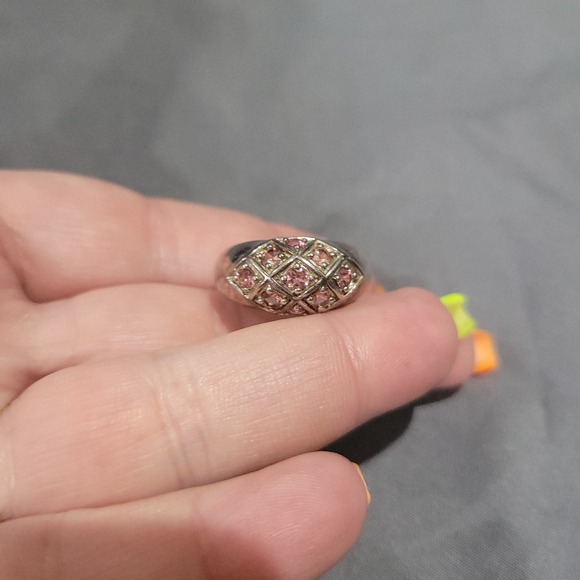 Estate Jewelry - Vintage Estate Sterling Silver 925 Pink Topaz Pave Ring Size 8.5